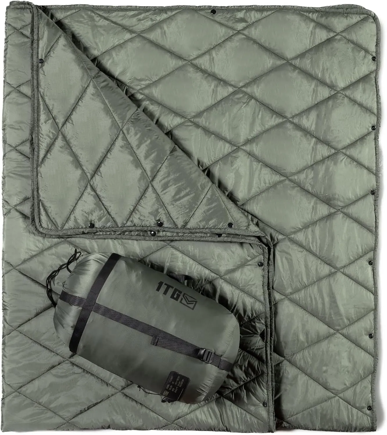 Camping Blanket - Packable, Ultra Warm and Lightweight with Snap Button Backpacking Quilt Water-Resistant, for Sleeping, Outdoors, Travel - Large/Olive Green