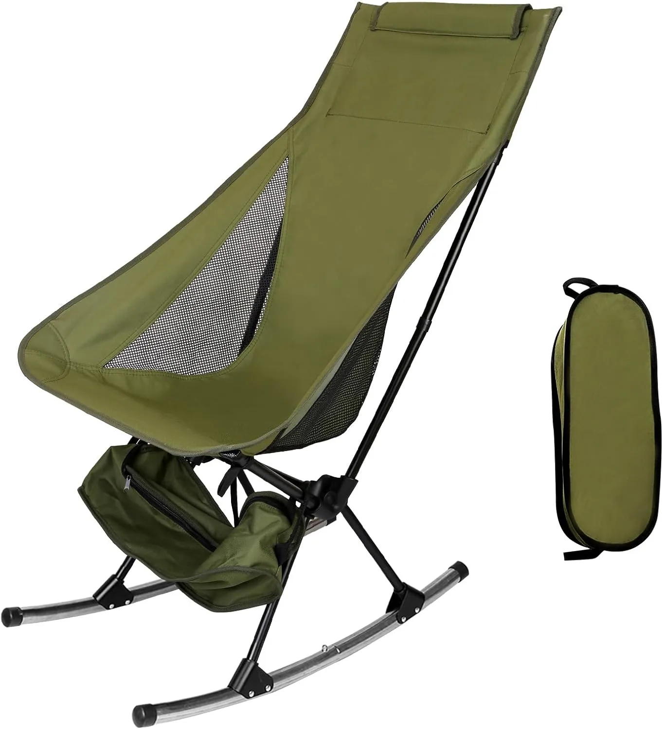 Camping Chair, Portable Fully Padded Camping Chair with Lumbar Support, Lightweight Foldable Chair with Carry Bag for Outdoor Camp, Hiking, Travel, Beach and Picnic (Green)