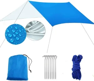 Camping Tent Plan Waterproof Lightweight Portable Rain Flying Tent Plane Hammock Tent Plan Tent Tarp for Hiking Picnic (Color : Blue, Size : 3 * 3m)