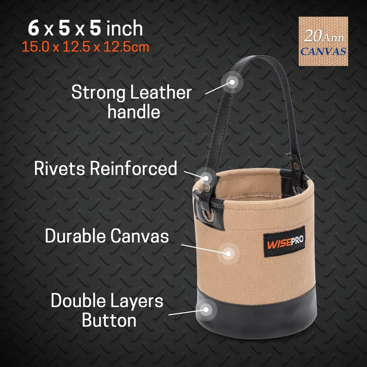 Canvas Mini Tool Bucket, 6 Inch Mini Tool Bag with Leather Reinforced,Organizers Bucket for Jobsite Carrying Nails,Bolts and Heavy Small Supplies