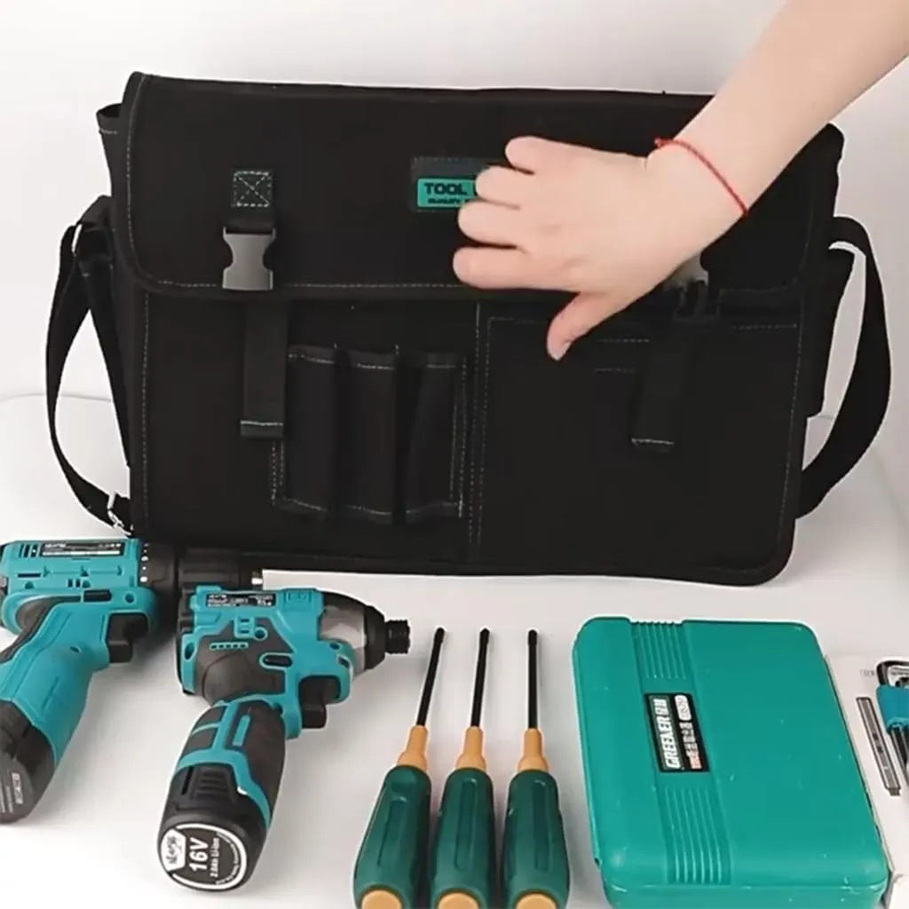 Canvas Tool Bag with Shoulder Strap Large Capacity and Organized Storage Carry Case for Hand/Power Tools
