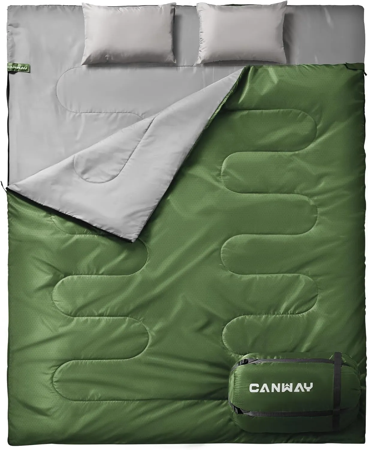 CANWAY Double Sleeping Bag Flannel for Adults Cold Weather Queen Size Two Person Sleeping Bags for Camping with 2 Pillows