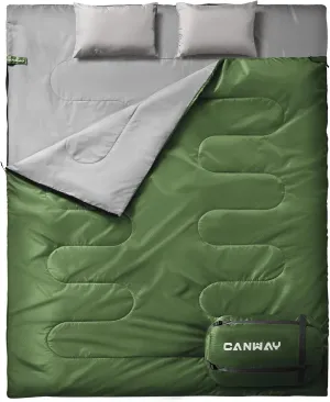 CANWAY Double Sleeping Bag Flannel for Adults Cold Weather Queen Size Two Person Sleeping Bags for Camping with 2 Pillows