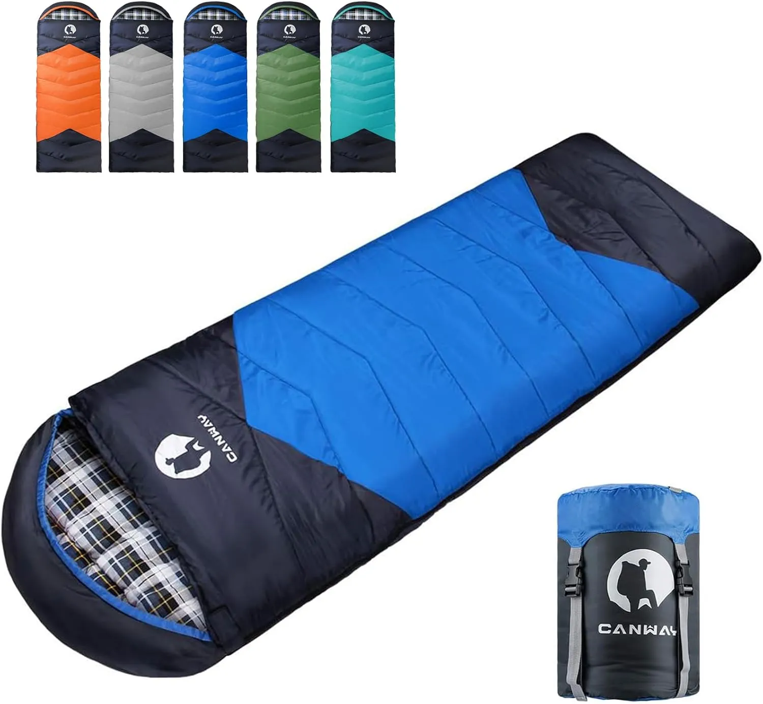 CANWAY Flannel Sleeping Bag for Adults & Kids - Camping & Backpacking - Cold & Warm Weather - Compression Sack