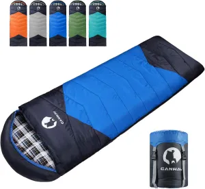 CANWAY Flannel Sleeping Bag for Adults & Kids - Camping & Backpacking - Cold & Warm Weather - Compression Sack
