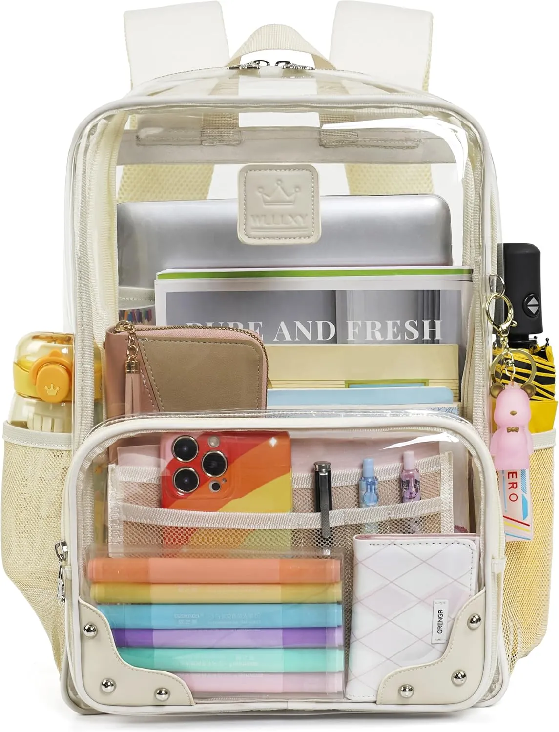 Caoroky knight Clear Backpack Heavy Duty Transparent Laptop Backpacks 15.6 Inch See Through TPU Travel Daypack Large College Bookbag for Women Men Teens Girls Boys students-Off white