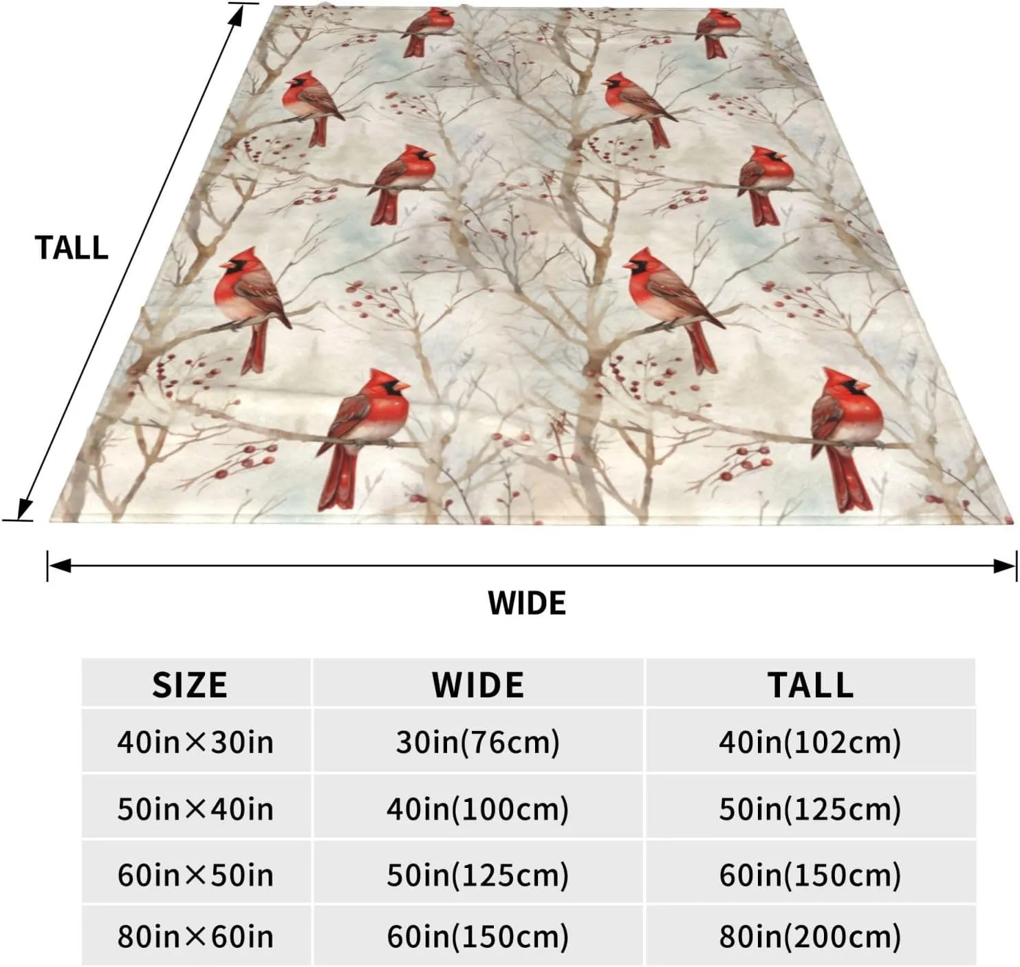 Cardinal Blanket Gifts for Women Red Birds Flannel Throw Blankets Soft Comfy Lightweight for Home Decor Couch Bed Sofa 60x50 Inches