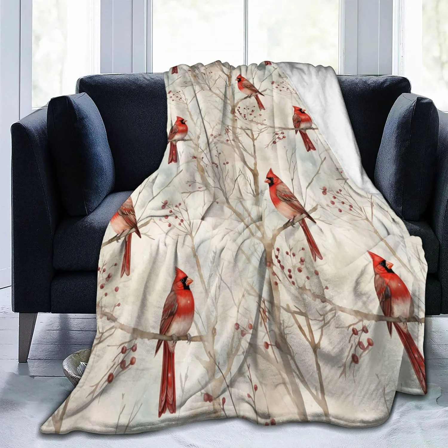 Cardinal Blanket Gifts for Women Red Birds Flannel Throw Blankets Soft Comfy Lightweight for Home Decor Couch Bed Sofa 60x50 Inches