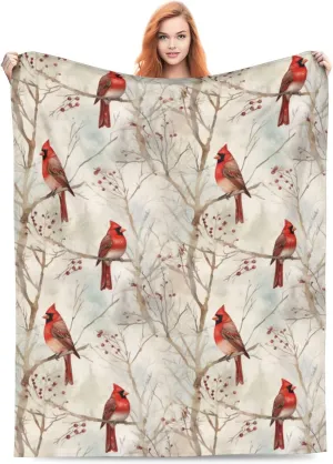 Cardinal Blanket Gifts for Women Red Birds Flannel Throw Blankets Soft Comfy Lightweight for Home Decor Couch Bed Sofa 60x50 Inches
