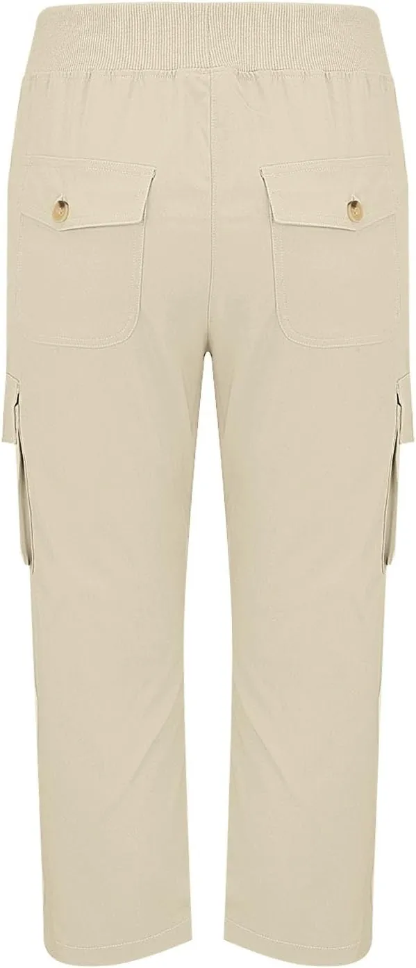 Cargo Capris for Women Summer Casual Drawstring Lightweight Outdoor Travel Hiking Cropped Pants with 6 Pockets