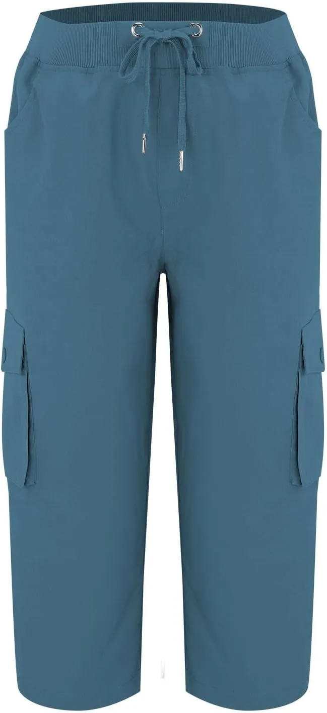 Cargo Capris for Women Summer Casual Drawstring Lightweight Outdoor Travel Hiking Cropped Pants with 6 Pockets