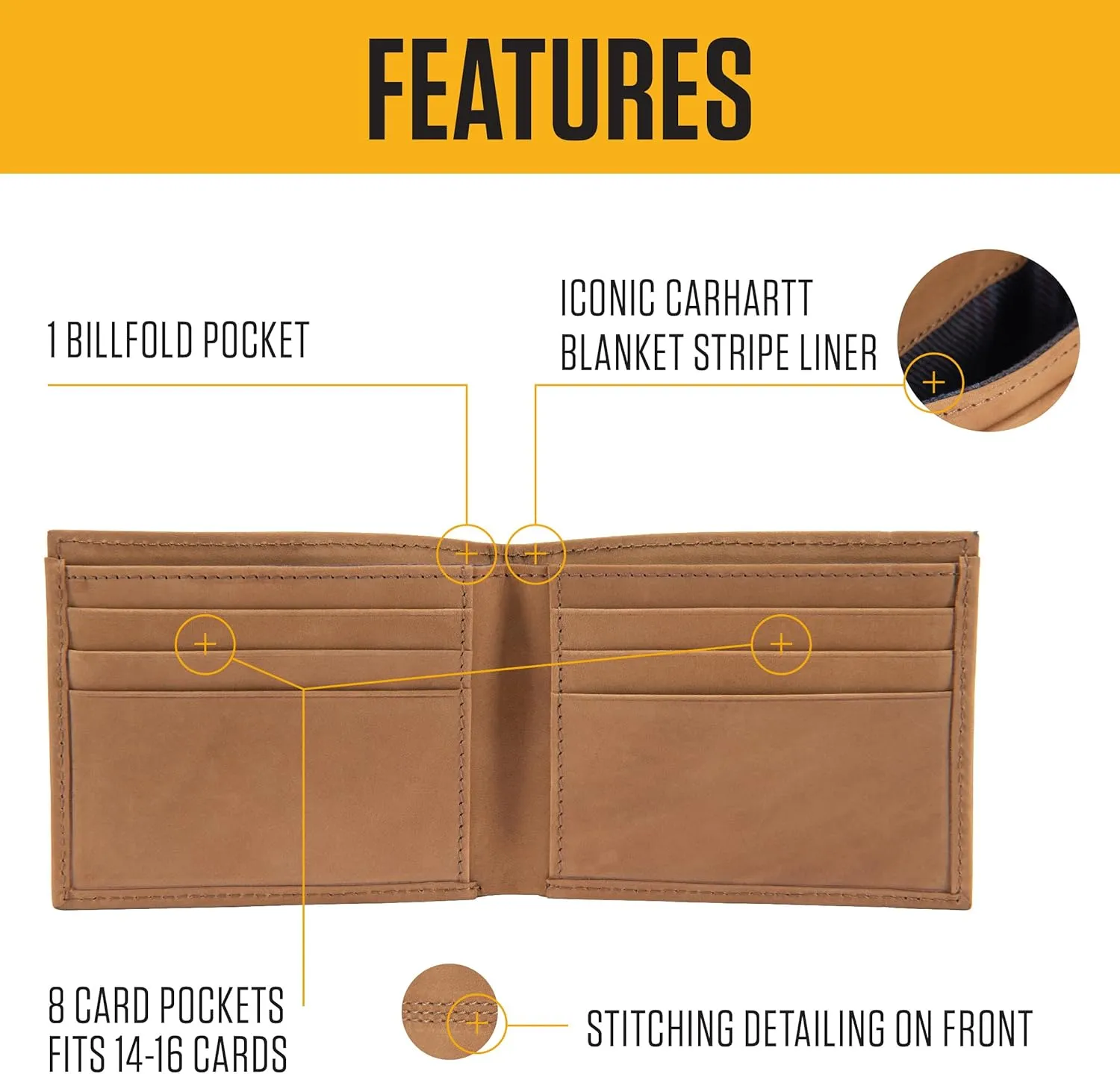 Carhartt Men's Casual Saddle Leather Wallets, Available in Multiple Styles and Colors