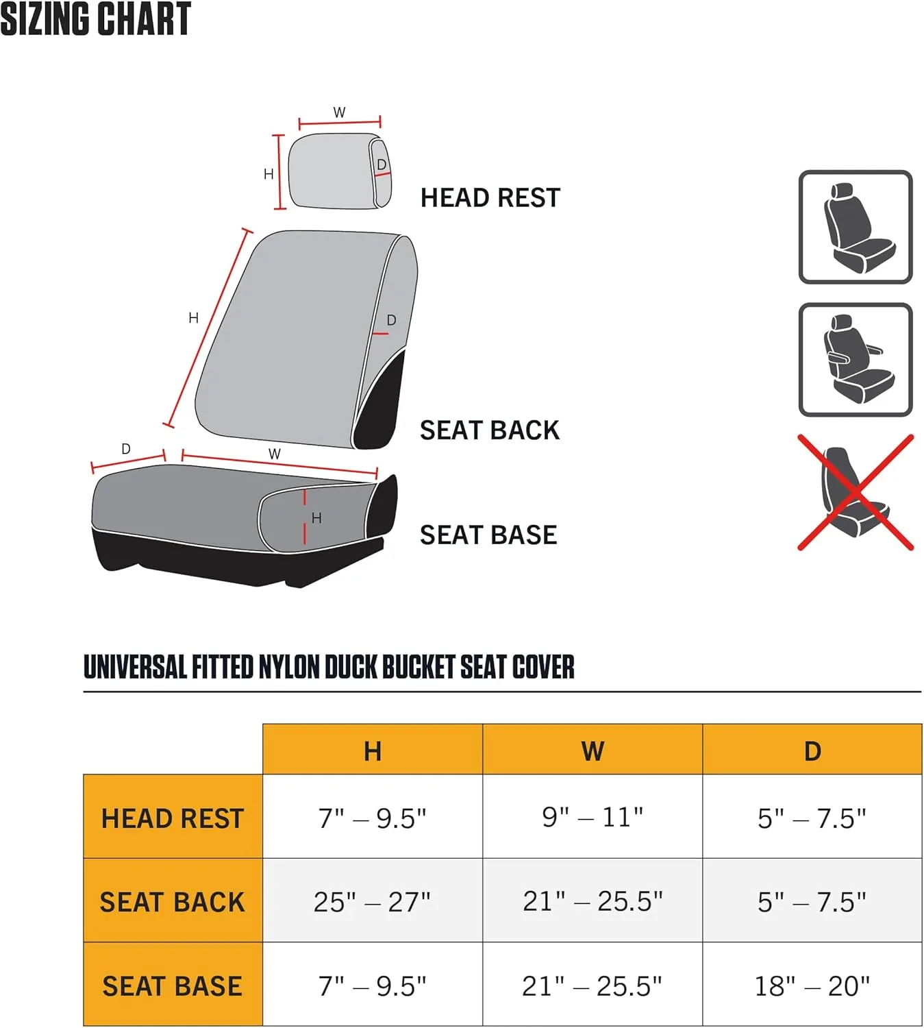 Carhartt Universal Nylon Duck Canvas Fitted Bucket Seat Cover, Durable Seat Protection with Rain Defender, Single, Black