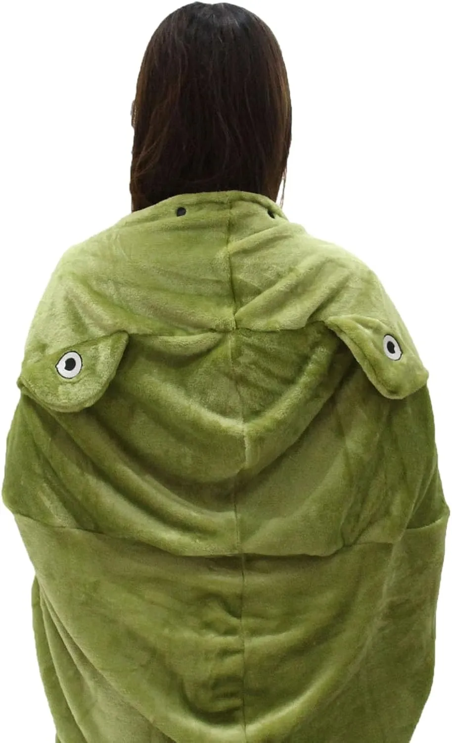 Cartoon Fried Frog Blanket Onesie, Wearable Hooded Sleeping Bag, Flannel Loose Full Protection Warm Throw for Travel, Adults Teens Kids Cosplay Costume, Green M