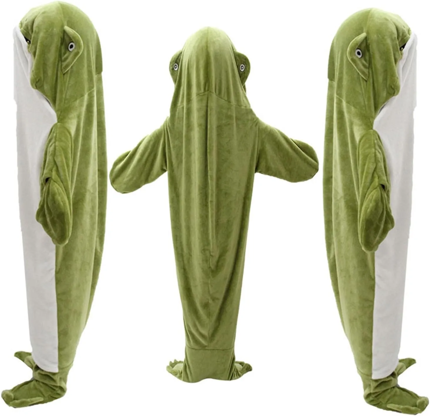 Cartoon Fried Frog Blanket Onesie, Wearable Hooded Sleeping Bag, Flannel Loose Full Protection Warm Throw for Travel, Adults Teens Kids Cosplay Costume, Green M