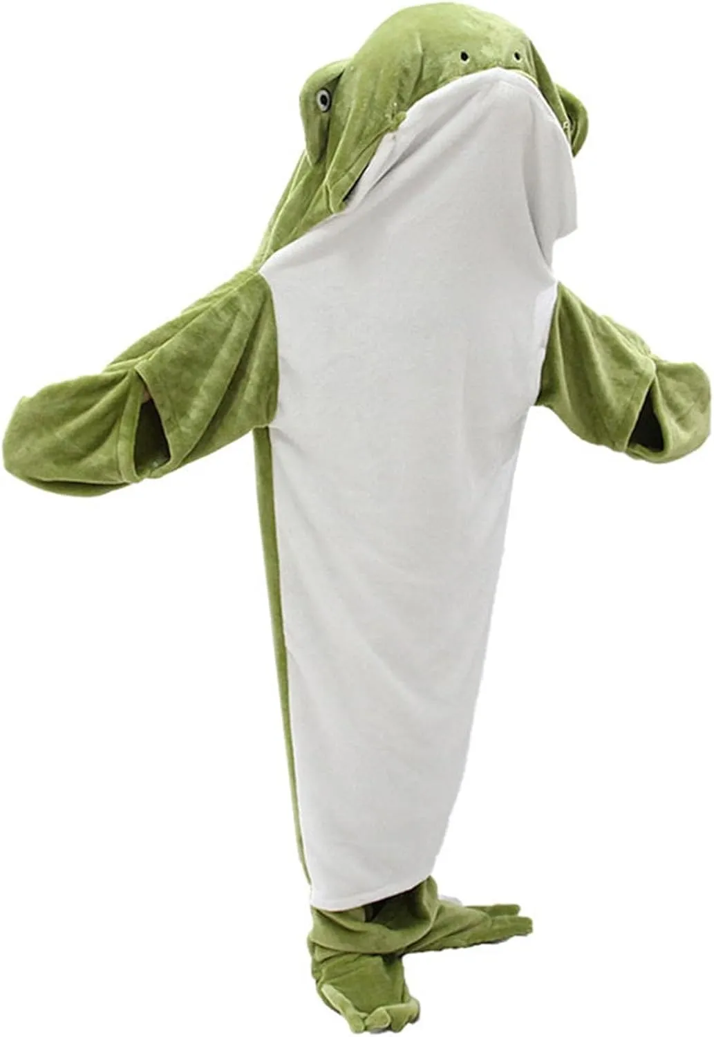 Cartoon Fried Frog Blanket Onesie, Wearable Hooded Sleeping Bag, Flannel Loose Full Protection Warm Throw for Travel, Adults Teens Kids Cosplay Costume, Green M