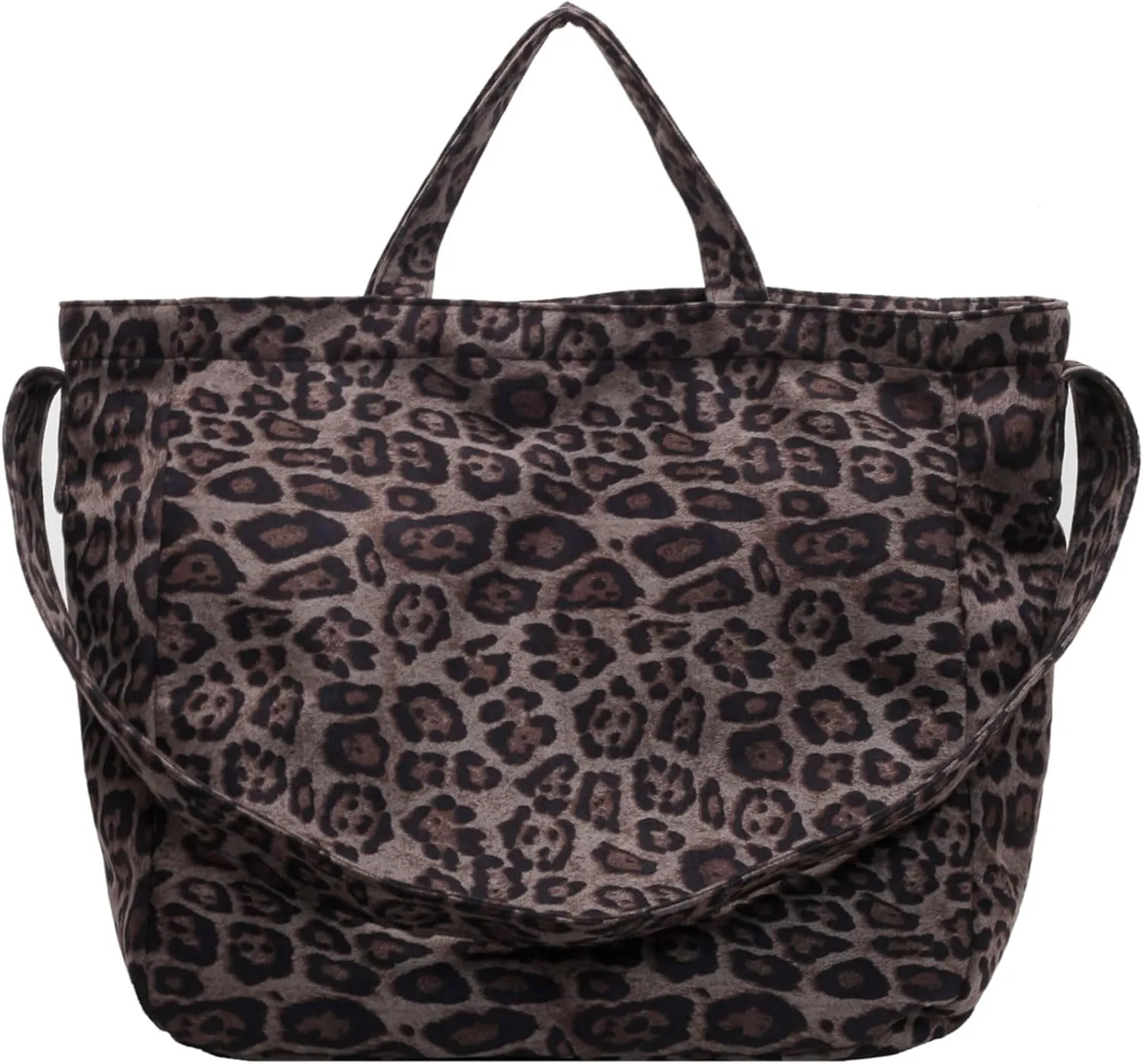 Casual Leopard Print Canvas Messenger Bag Chic Crossbody Bag Shoulder Hobo Bag Large Tote Laptop Bag Travel Daypacks