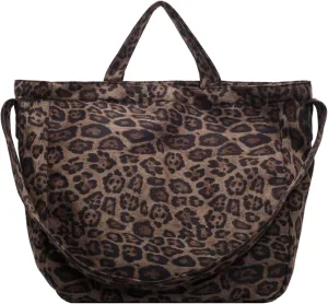 Casual Leopard Print Canvas Messenger Bag Chic Crossbody Bag Shoulder Hobo Bag Large Tote Laptop Bag Travel Daypacks