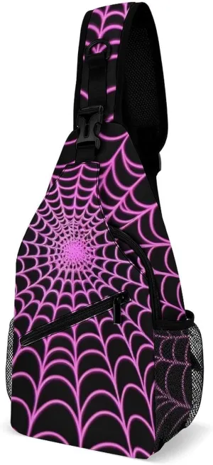 Casual Sling Bag for Men Women, Large Capacity Crossbody Bag Halloween Purple Spider Web Gym Shoulder Bag Travel Daypacks with Adjustable Strap
