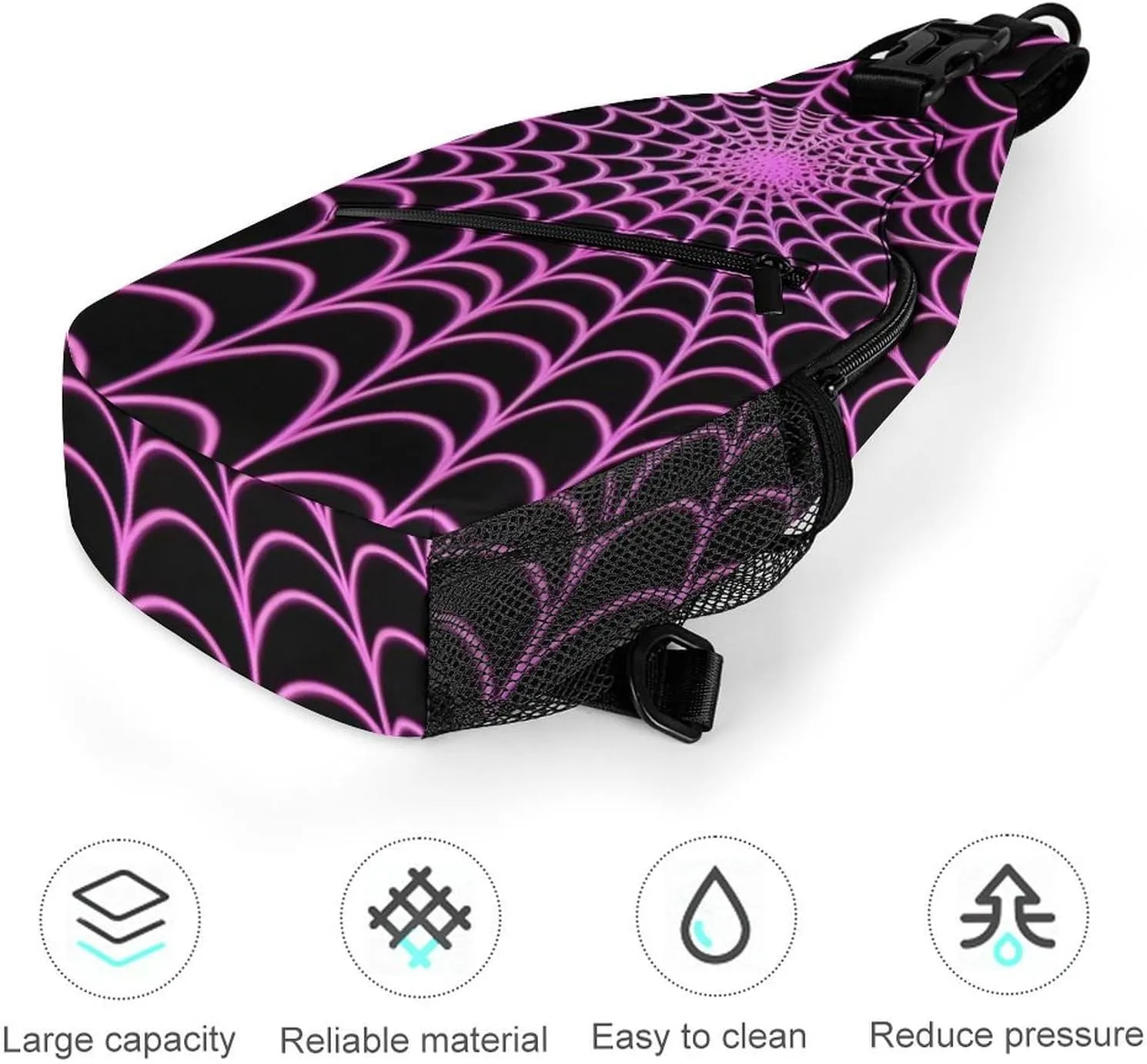 Casual Sling Bag for Men Women, Large Capacity Crossbody Bag Halloween Purple Spider Web Gym Shoulder Bag Travel Daypacks with Adjustable Strap