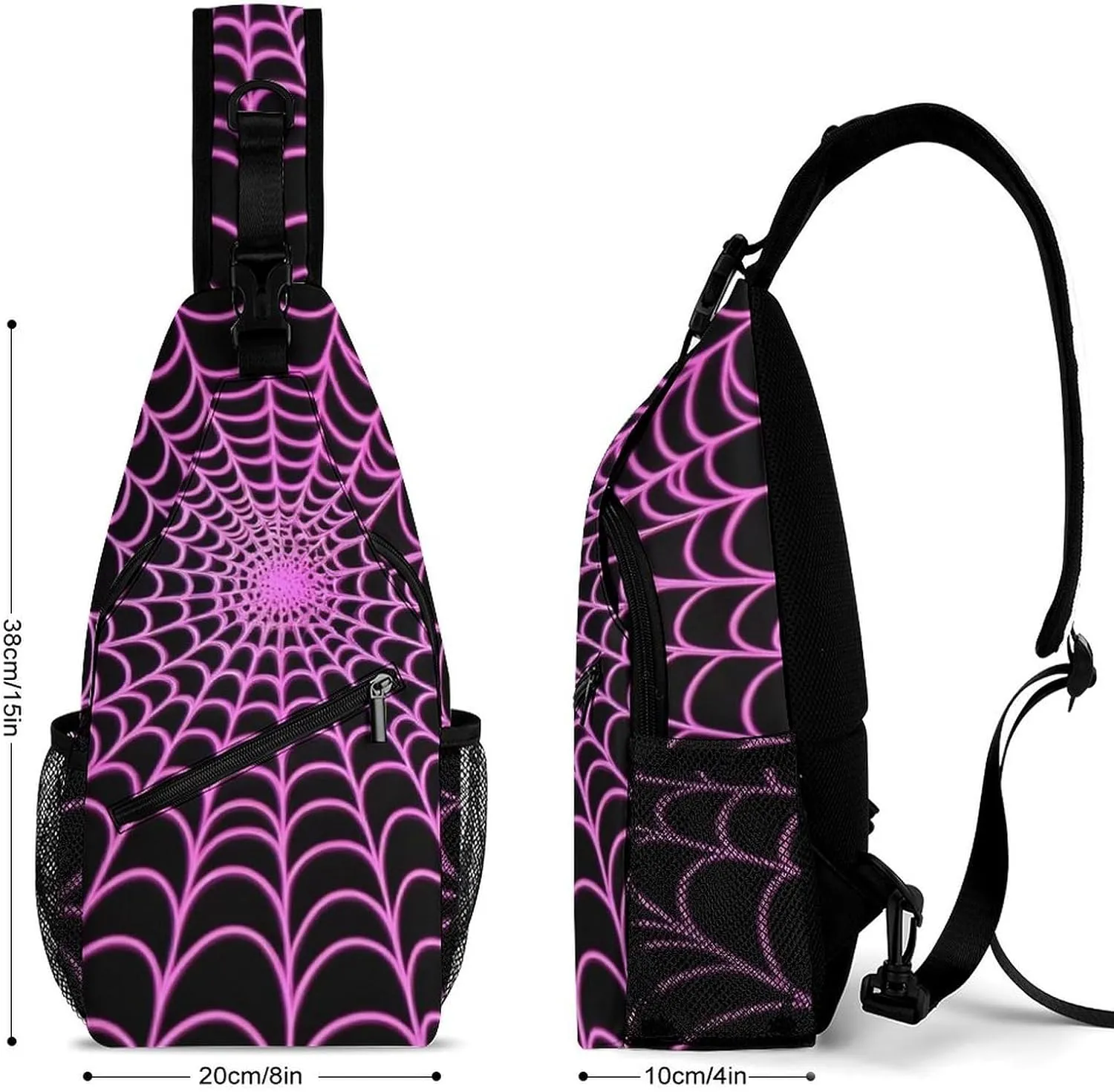 Casual Sling Bag for Men Women, Large Capacity Crossbody Bag Halloween Purple Spider Web Gym Shoulder Bag Travel Daypacks with Adjustable Strap