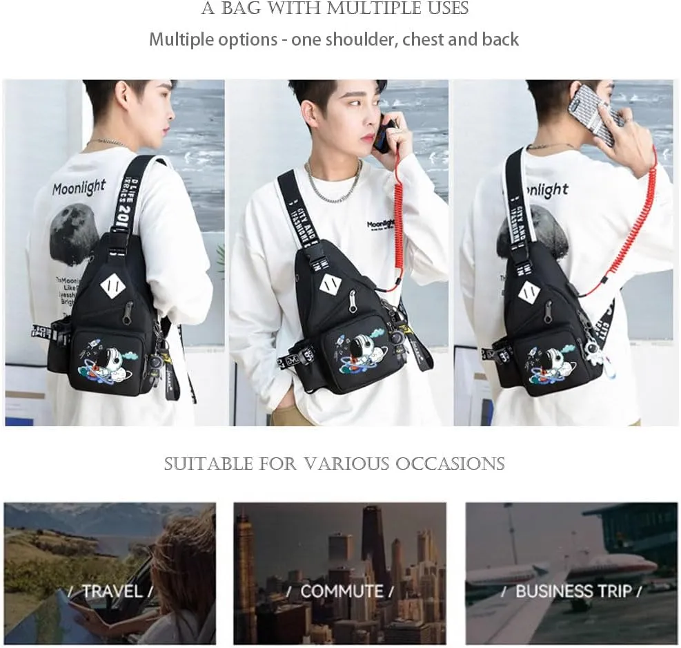 Casual Sling Daypacks Bag Crossbody Chest Backpack Casual Lightweight Outdoor Hiking Travel Shoulder Bag (Black 5)