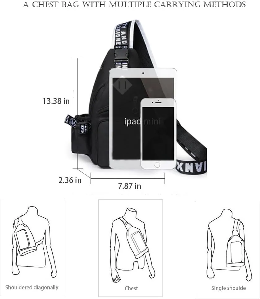 Casual Sling Daypacks Bag Crossbody Chest Backpack Casual Lightweight Outdoor Hiking Travel Shoulder Bag (Black 5)