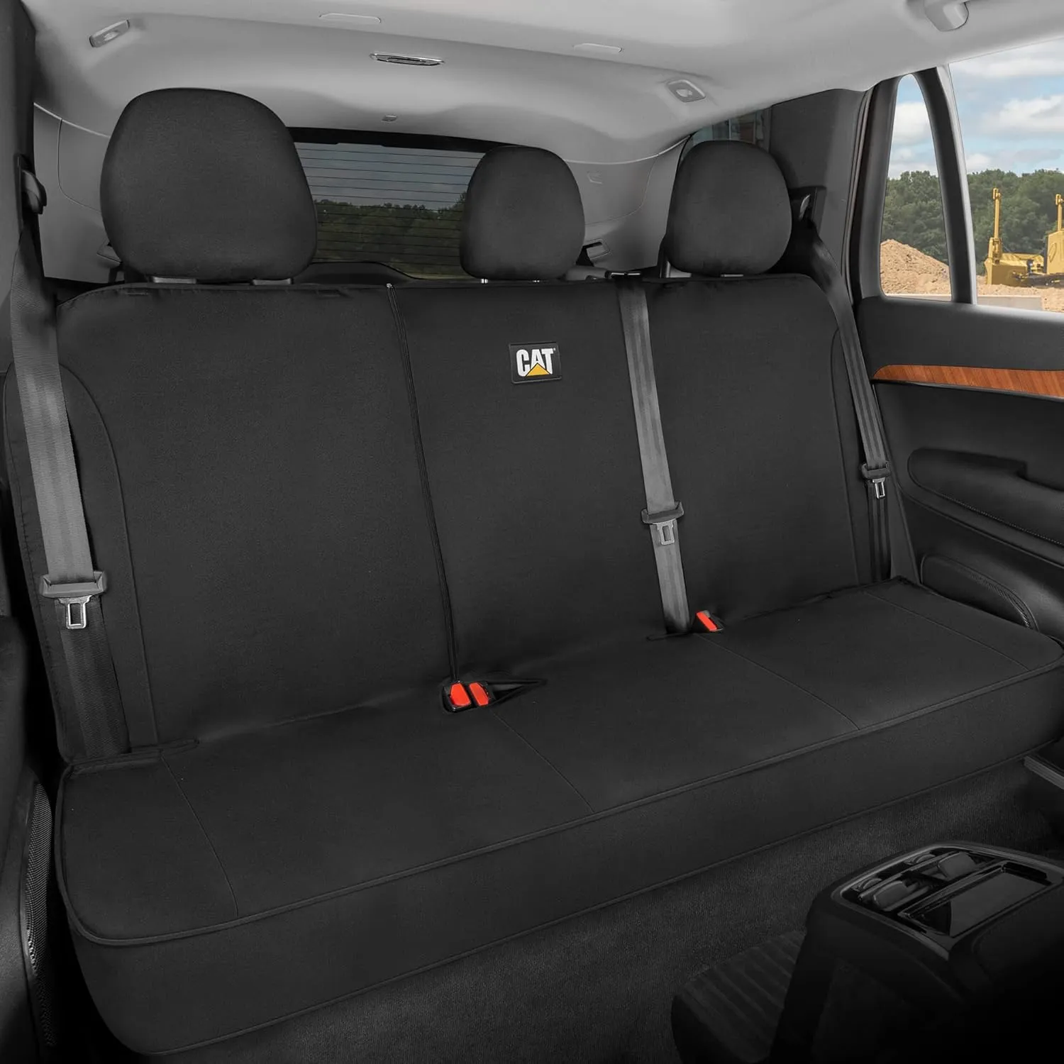 Cat Flexfit Black Rear Seat Cover for Car - Durable Canvas Material Back Car Seat Covers 60/40 Split Bench Protector – Back Seat Cover for Truck & SUV Back Seat Protector Interior Car Accessories