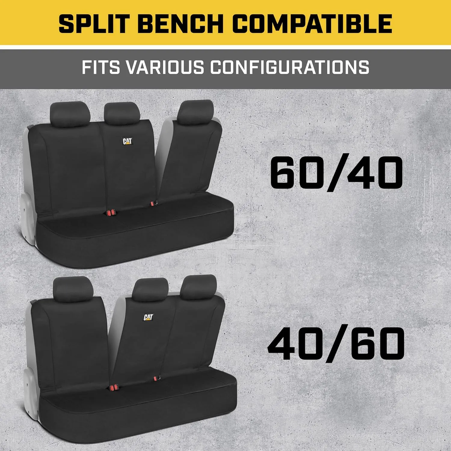 Cat Flexfit Black Rear Seat Cover for Car - Durable Canvas Material Back Car Seat Covers 60/40 Split Bench Protector – Back Seat Cover for Truck & SUV Back Seat Protector Interior Car Accessories