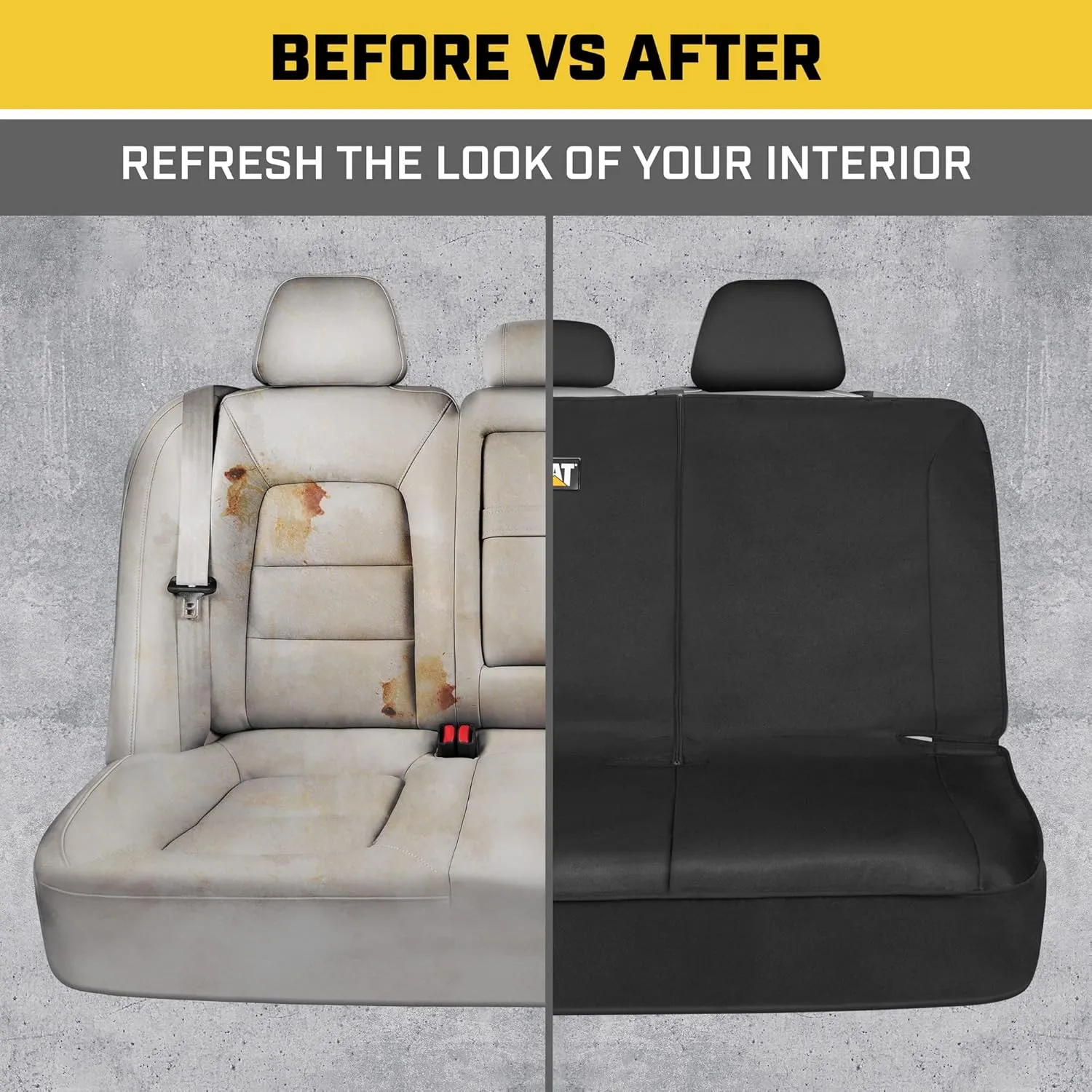 Cat Flexfit Black Rear Seat Cover for Car - Durable Canvas Material Back Car Seat Covers 60/40 Split Bench Protector – Back Seat Cover for Truck & SUV Back Seat Protector Interior Car Accessories