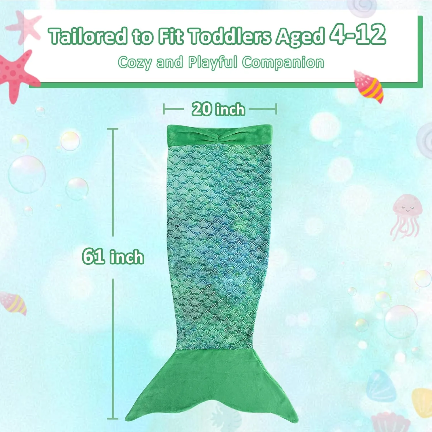 Catalonia Kids Mermaid Tail Blanket, Glow in The Dark Mermaid Sleeping Bag, Super Soft Plush Flannel Sleeping Blanket for Girls, Fish Scale Pattern