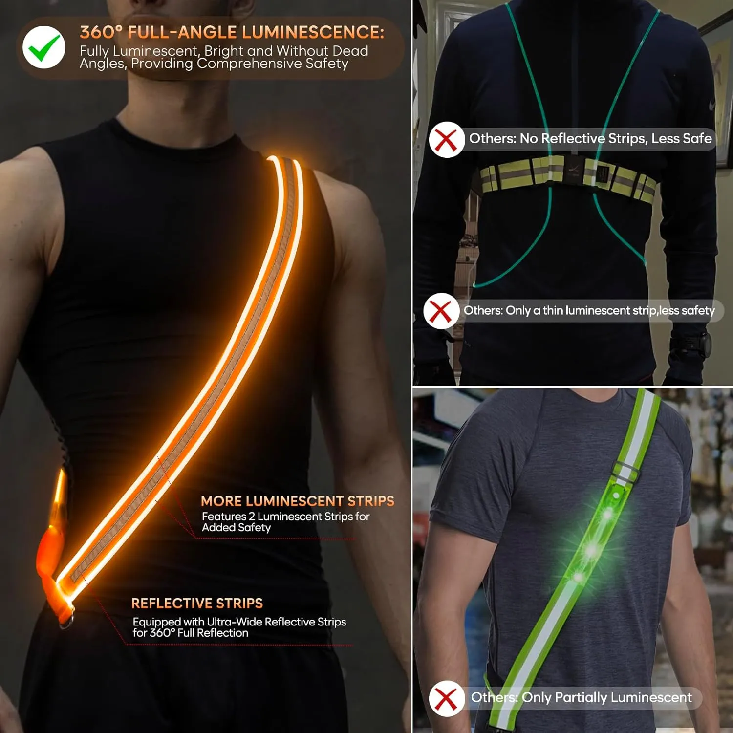 ChalkLit LED Reflective Night Running Gear High Visibility LED Flashing Sash