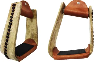 CHALLENGER 5" Wide Horse Western Saddle Rawhide Leather Covered Angled Roper Stirrups 51174
