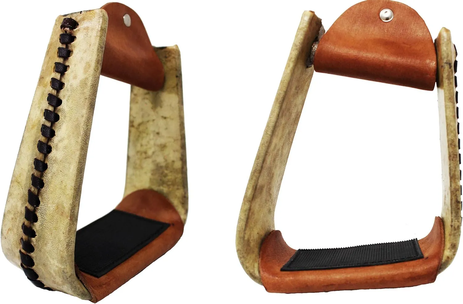 CHALLENGER 5" Wide Horse Western Saddle Rawhide Leather Covered Angled Roper Stirrups 51174