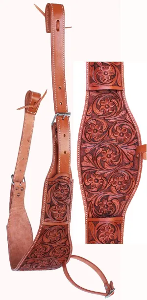 CHALLENGER Horse Western Floral Tooled Leather Rear Flank Saddle Cinch w/Billets 9772