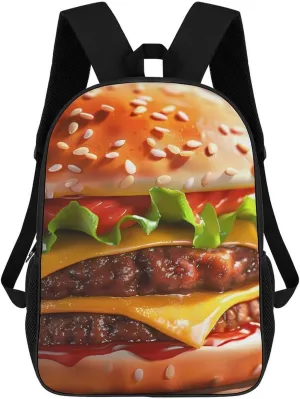Cheeseburger Fast Food Pattern 17 Inch Backpack Print Laptop Backpack Shoulder Bag Casual Daypack for Men Women
