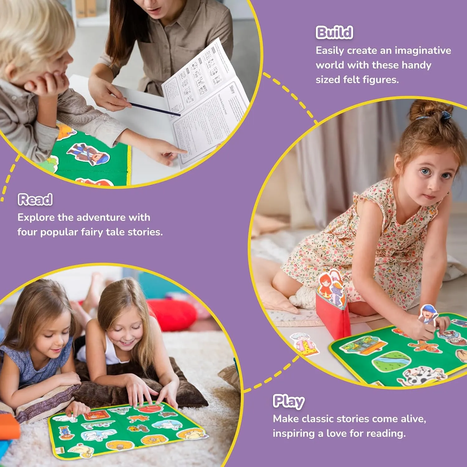 CHEFAN 4 Pack Felt Board Story Set, The Mitten, The Little Red Riding Hood, Gingerbread Man, Ugly Duckling, Precut Felt/Flannel Figure Pieces Teaching Wall for Preschool Activity Early Storytelling