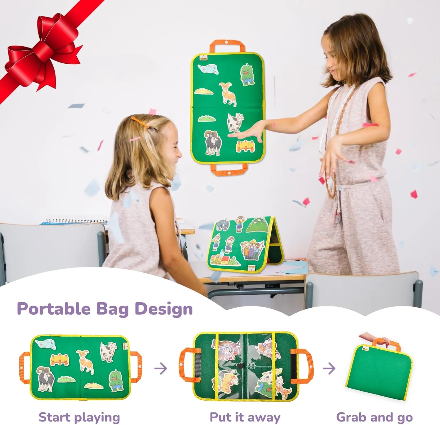 CHEFAN 4 Pack Felt Board Story Set, The Mitten, The Little Red Riding Hood, Gingerbread Man, Ugly Duckling, Precut Felt/Flannel Figure Pieces Teaching Wall for Preschool Activity Early Storytelling