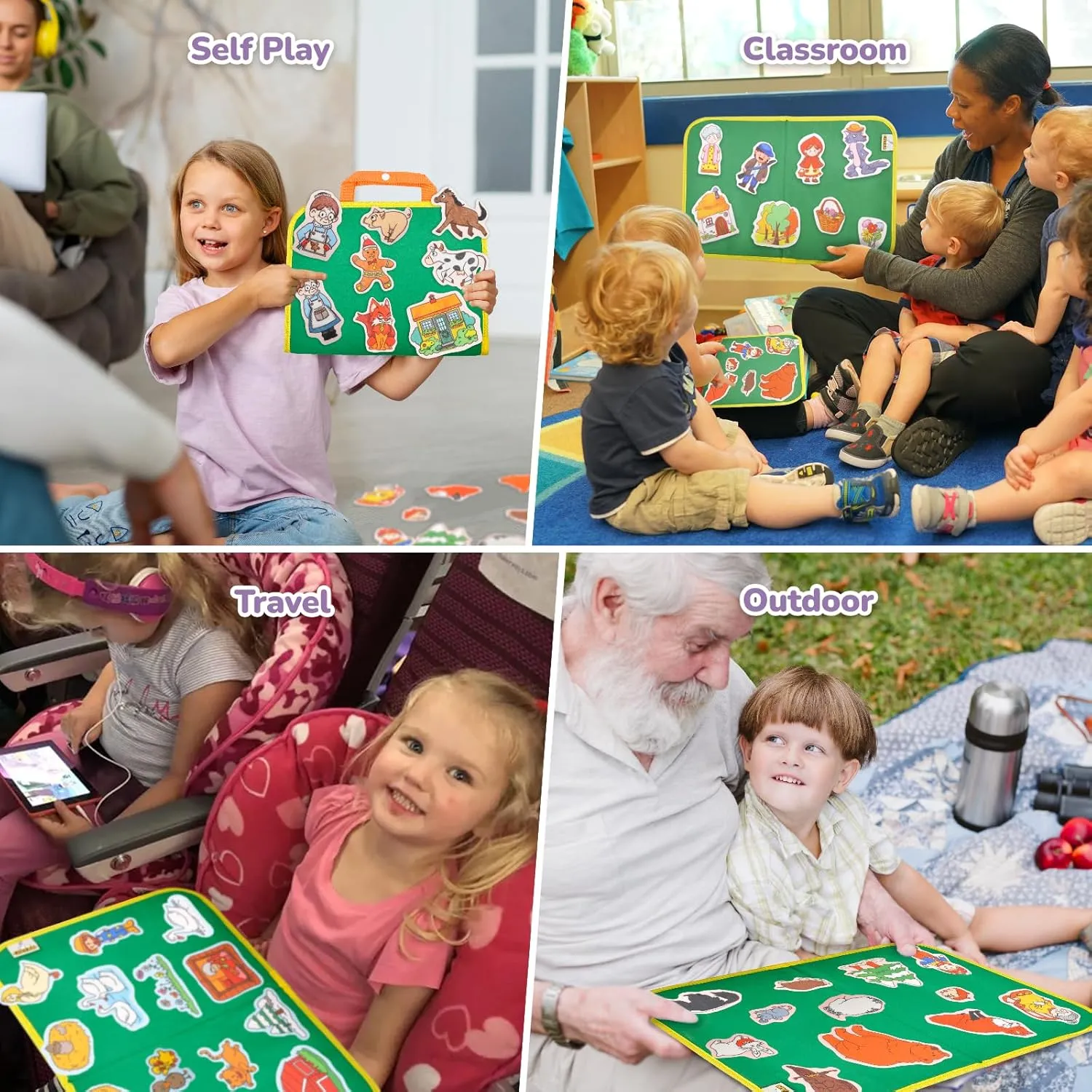 CHEFAN 4 Pack Felt Board Story Set, The Mitten, The Little Red Riding Hood, Gingerbread Man, Ugly Duckling, Precut Felt/Flannel Figure Pieces Teaching Wall for Preschool Activity Early Storytelling