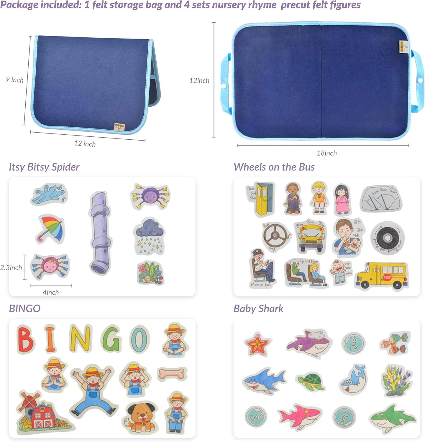 CHEFAN Felt Flannel Boards Stories Precut Figures for Toddlers Preschool, Craft Toy Gifts for Kids, Storytelling Interactive Teaching Activity Kits,Wheels On Bus,Baby Shark,Itsy Bitsy Spider,Bingo