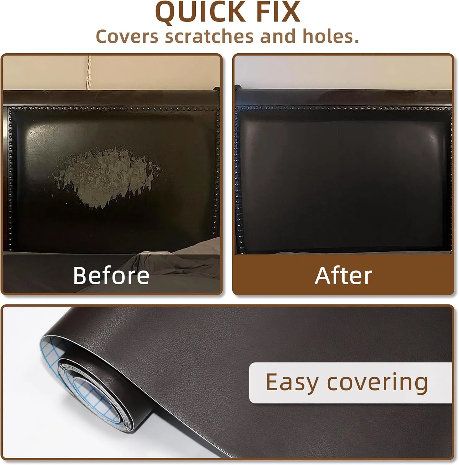 CHEIGHY Leather Repair Kit for Furniture, Self-Adhesive Waterproof PU Leather Patch Tape - Strong Adhesive for Sofa, Car Seat, Office Chair, Vinyl Upholstery, DIY Crafts (Brown, 17X79 inch)