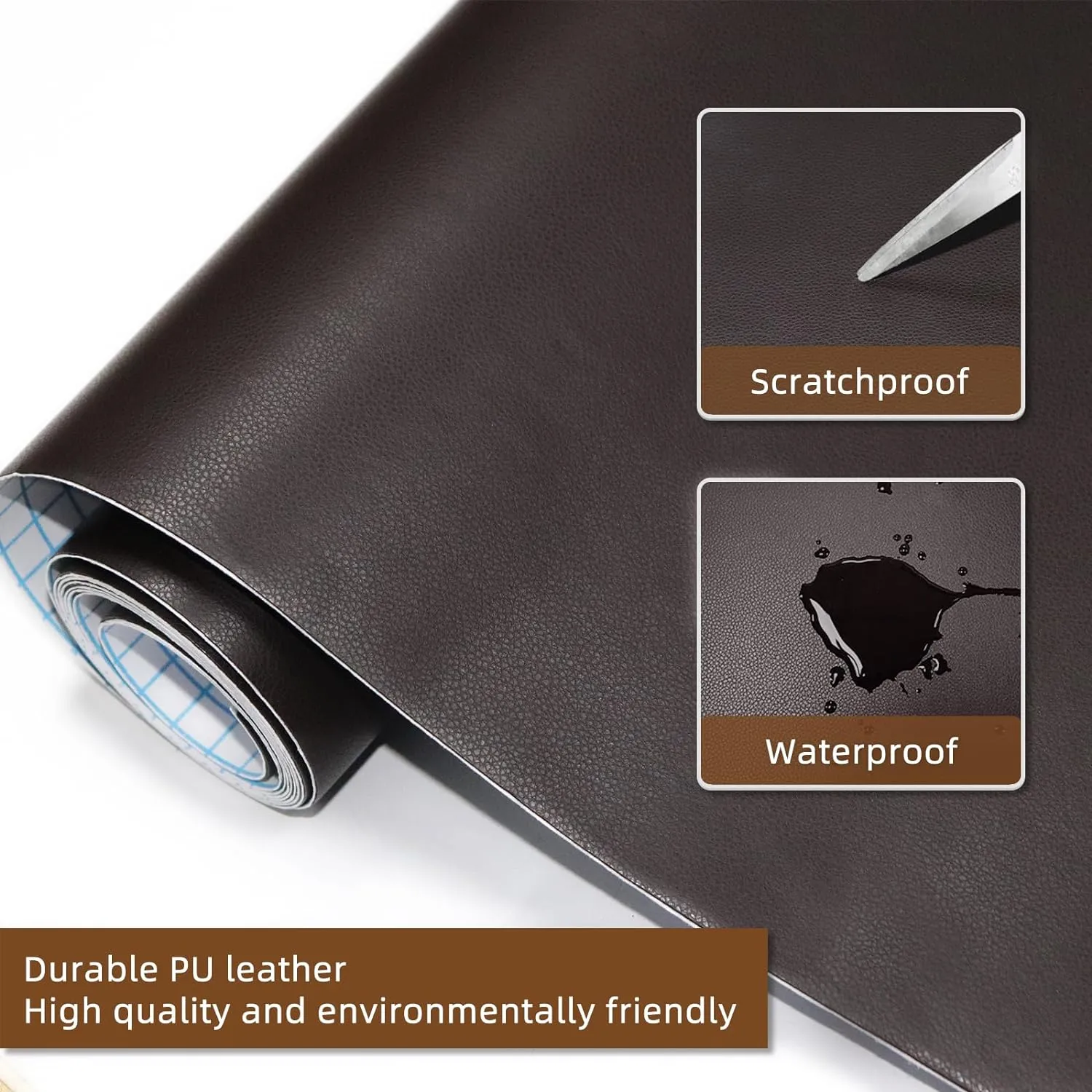 CHEIGHY Leather Repair Kit for Furniture, Self-Adhesive Waterproof PU Leather Patch Tape - Strong Adhesive for Sofa, Car Seat, Office Chair, Vinyl Upholstery, DIY Crafts (Brown, 17X79 inch)