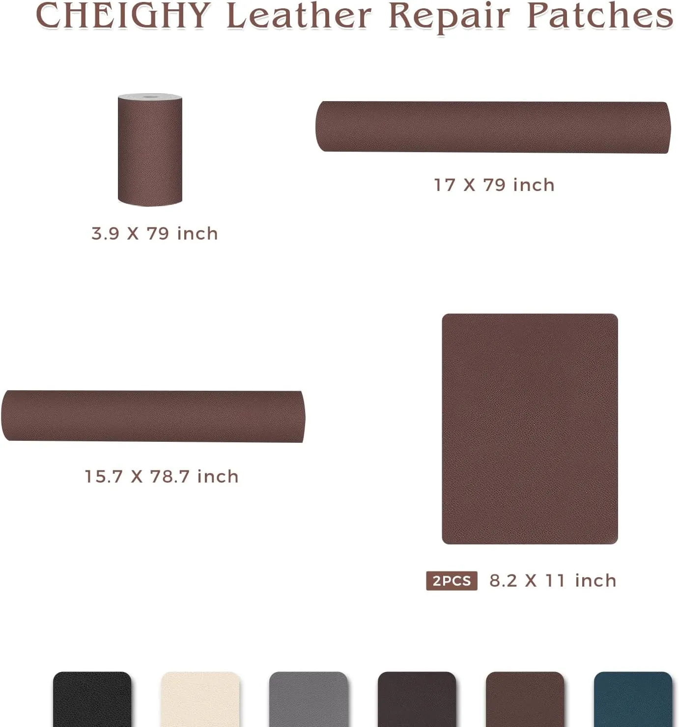 CHEIGHY Leather Repair Kit for Furniture, Self-Adhesive Waterproof PU Leather Patch Tape - Strong Adhesive for Sofa, Car Seat, Office Chair, Vinyl Upholstery, DIY Crafts (Brown, 17X79 inch)