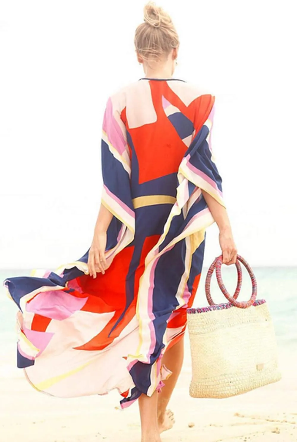 CHERRY CAT Women Plus Size Swimsuit Cover up Beachwear Long Cover-ups Kaftan Casual Caftan Dress