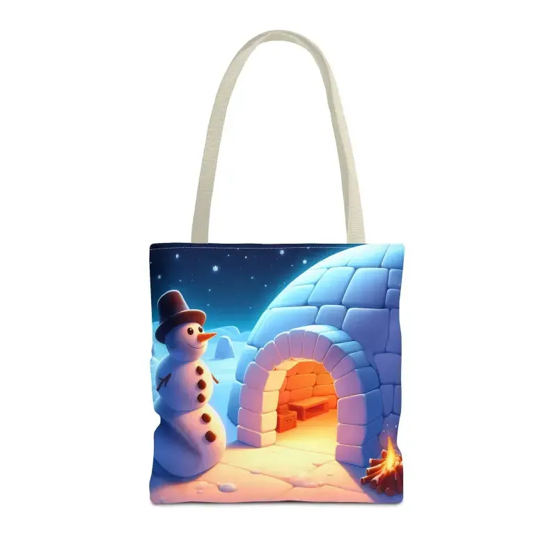 Chill Winter Vibes Tote Bag with Snowman Igloo Print