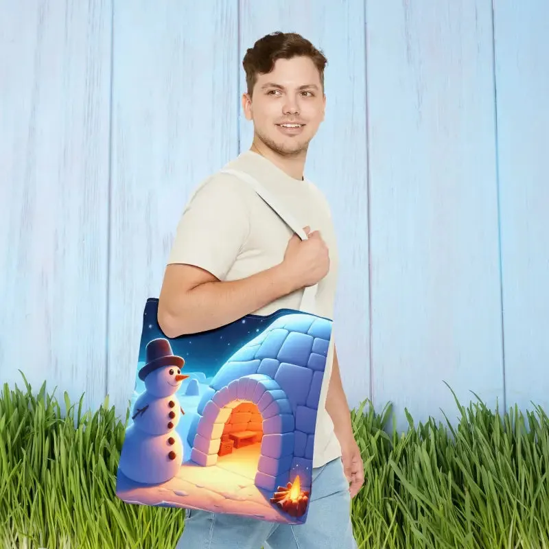 Chill Winter Vibes Tote Bag with Snowman Igloo Print