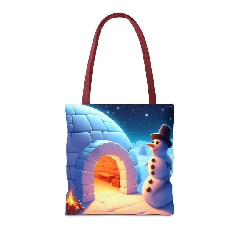 Chill Winter Vibes Tote Bag with Snowman Igloo Print