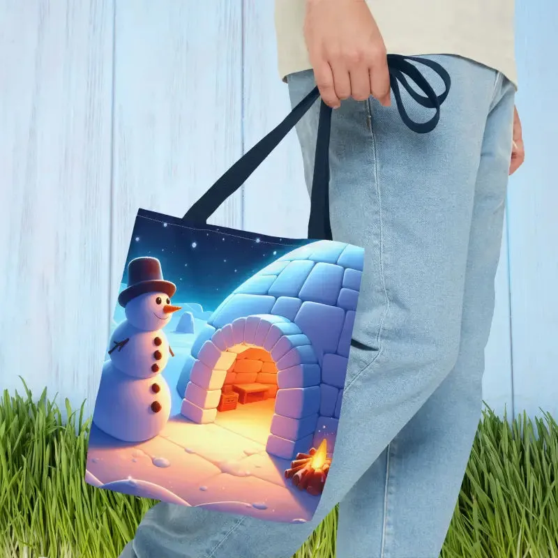Chill Winter Vibes Tote Bag with Snowman Igloo Print