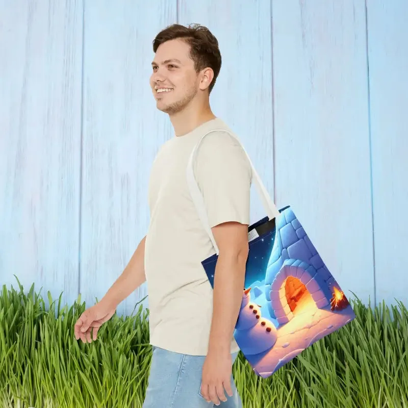 Chill Winter Vibes Tote Bag with Snowman Igloo Print