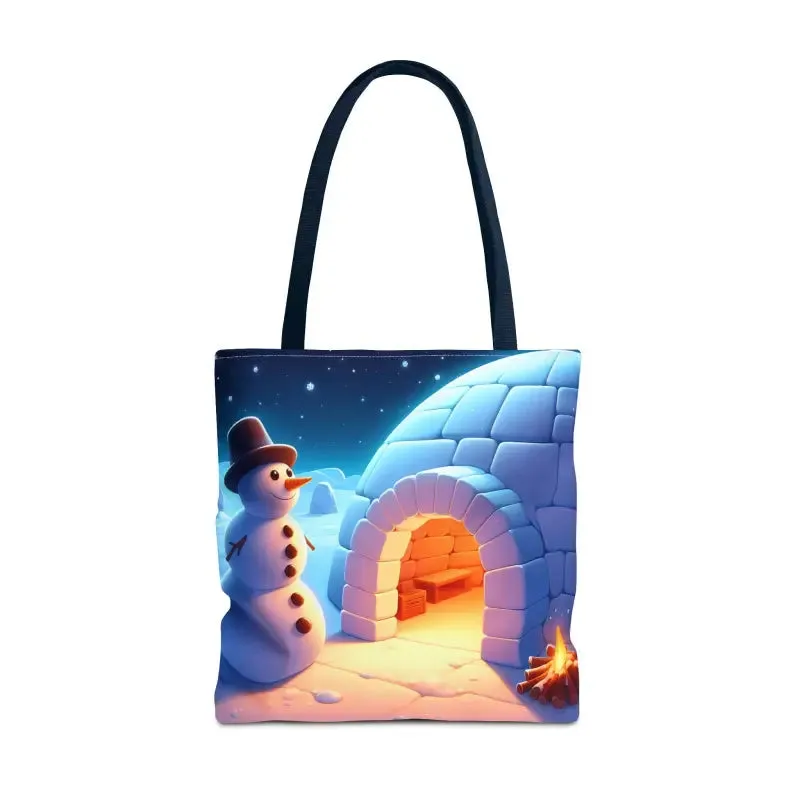 Chill Winter Vibes Tote Bag with Snowman Igloo Print